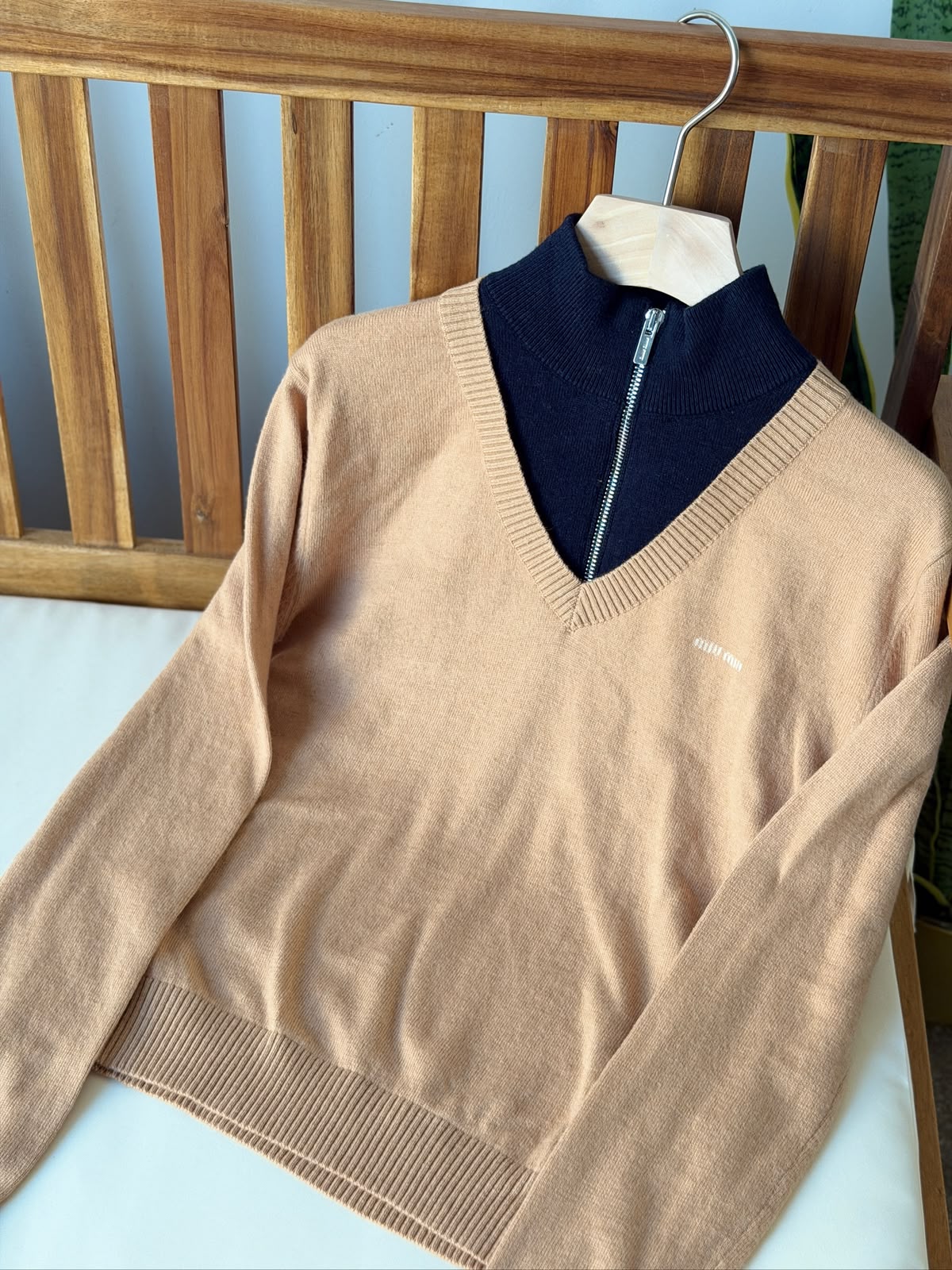 Miu Miu Layered-Look V-Neck Knit Sweater