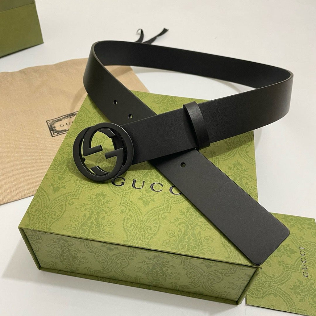 GUCCI Interlocking G Black Leather Belt
