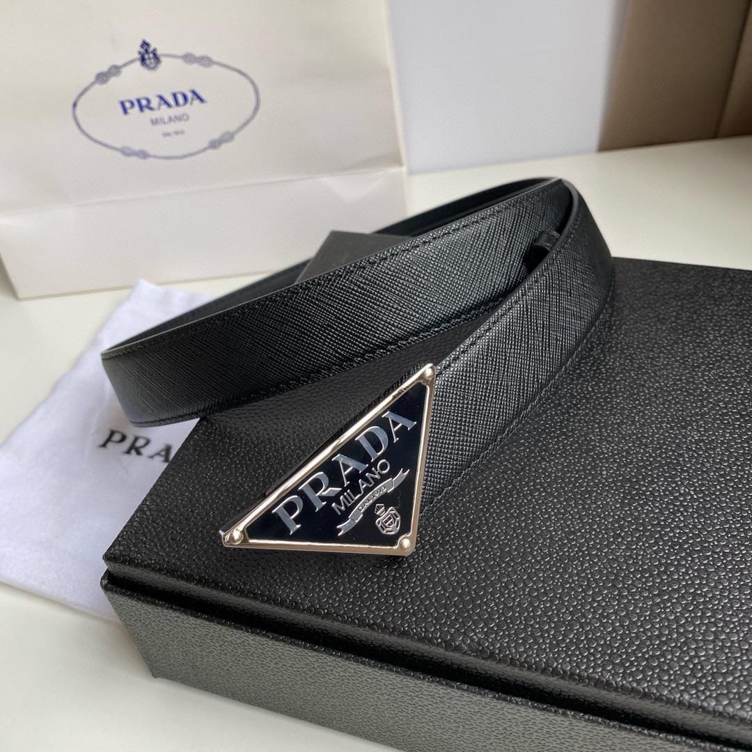 Prada Saffiano Triangle Logo Belt