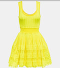 Alaïa Yellow Knit Scoop Neck Flare Dress