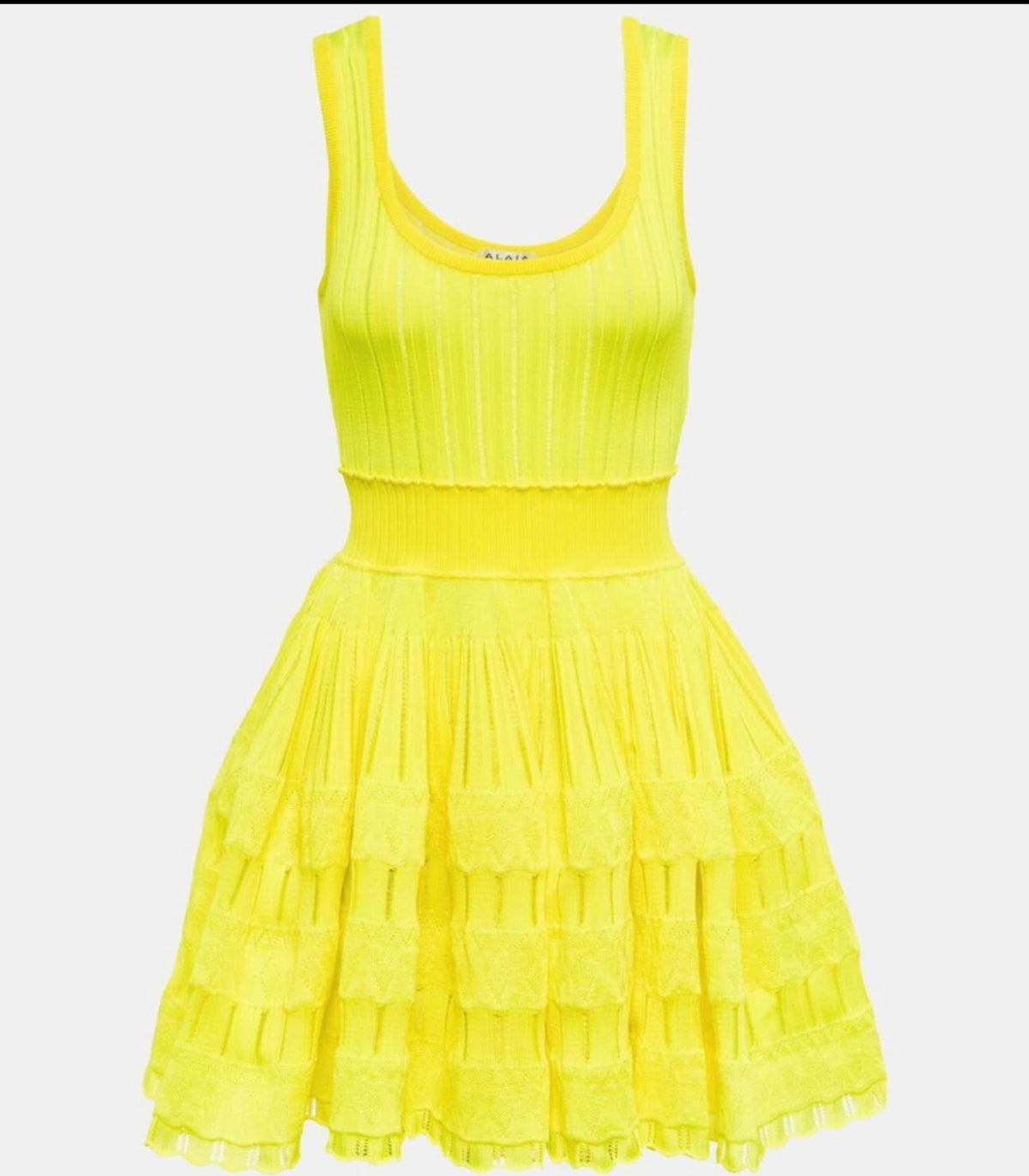 Alaïa Yellow Knit Scoop Neck Flare Dress