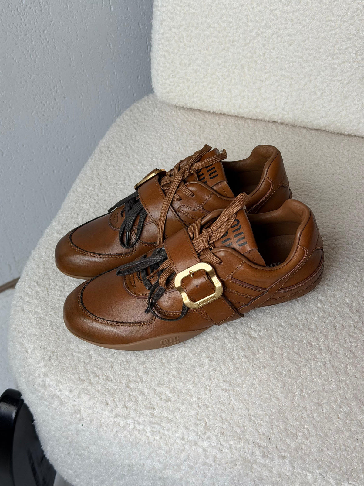 Miu Miu Leather Sneaker with Buckle Strap