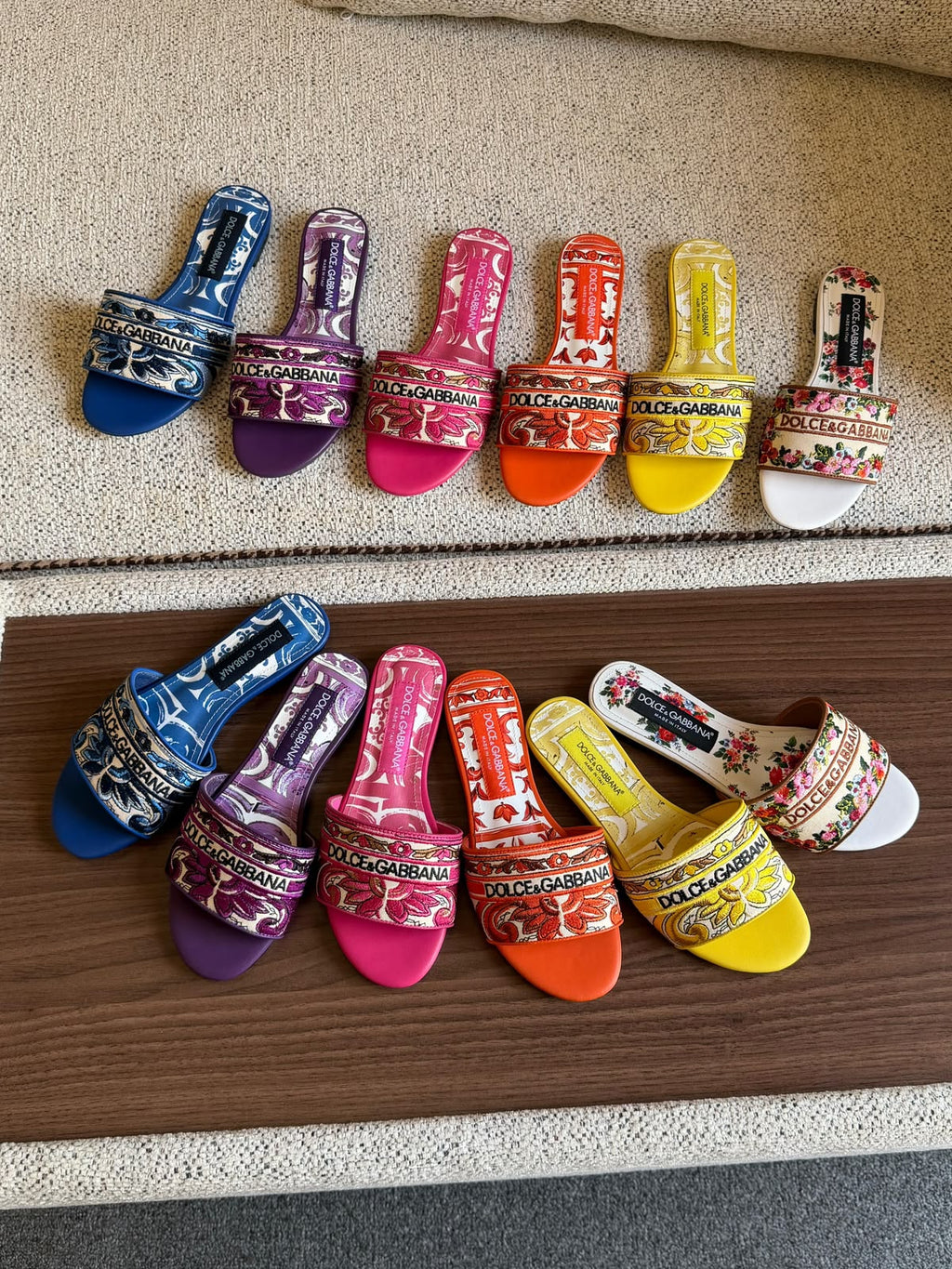 Dolce & Gabbana Majolica Print Embroidered Slide Sandals