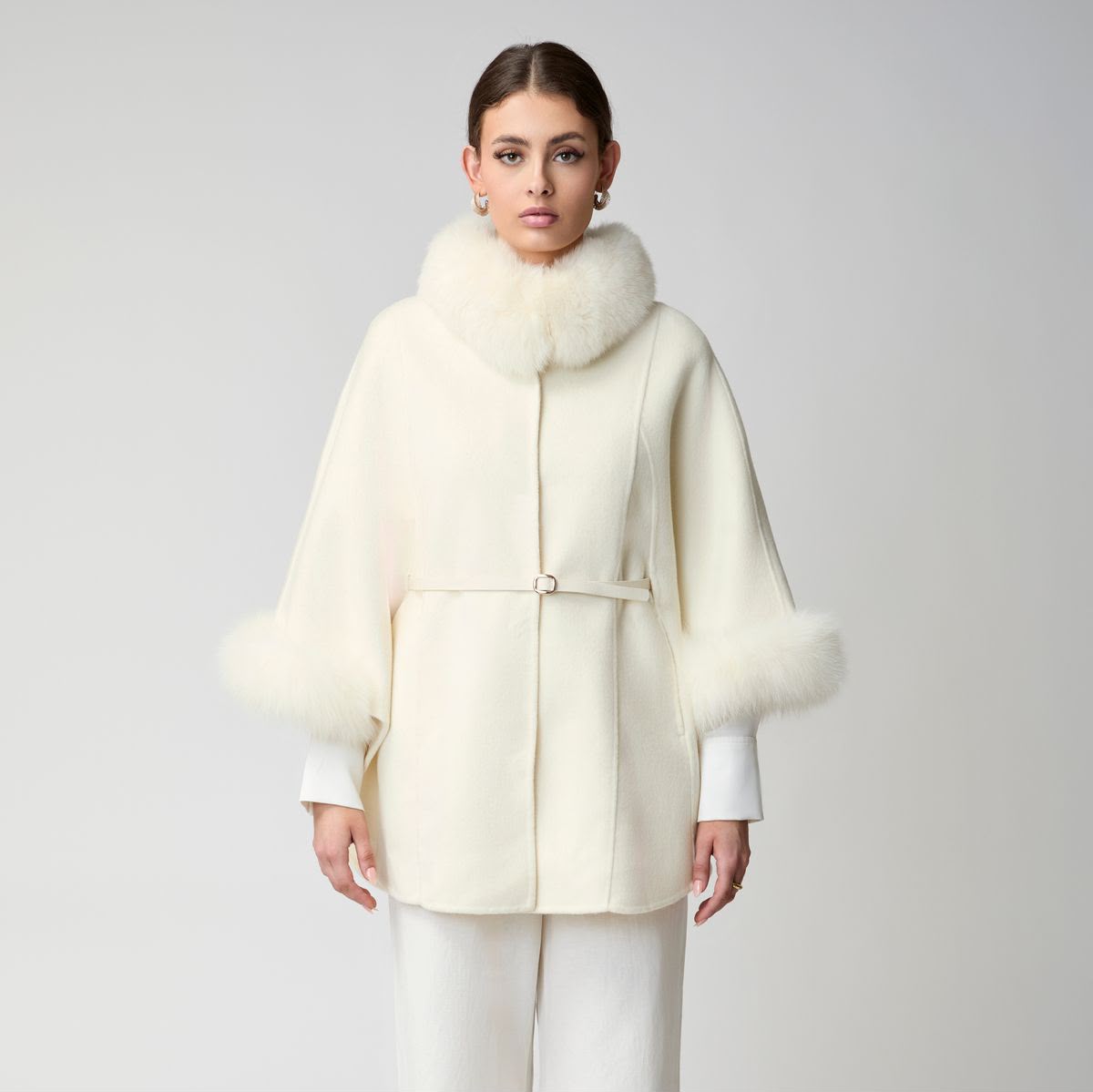 Loro Piana Cashmere Cape with Fox Fur Trim and Belt