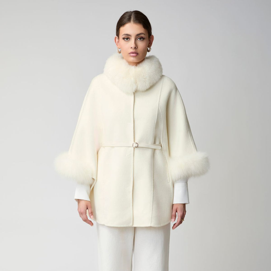 Loro Piana Cashmere Cape with Fox Fur Trim and Belt
