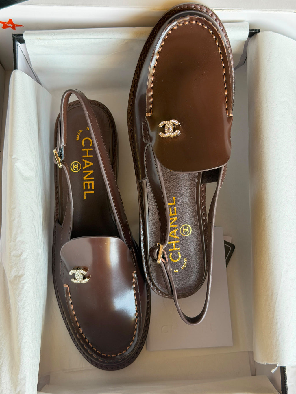 Chanel CC Logo Slingback Leather Loafers
