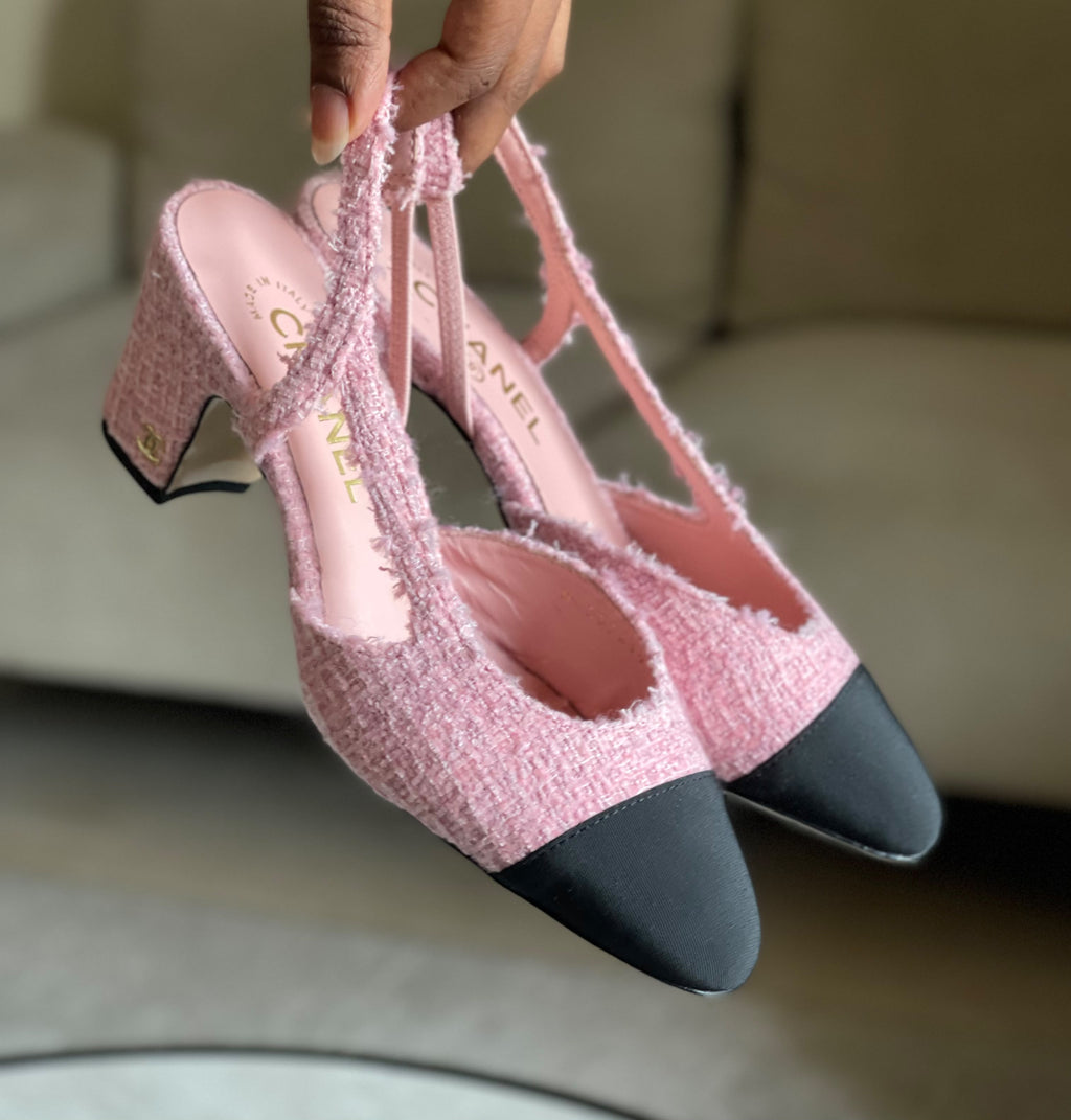 Chanel Tweed Cap-Toe Slingbacks