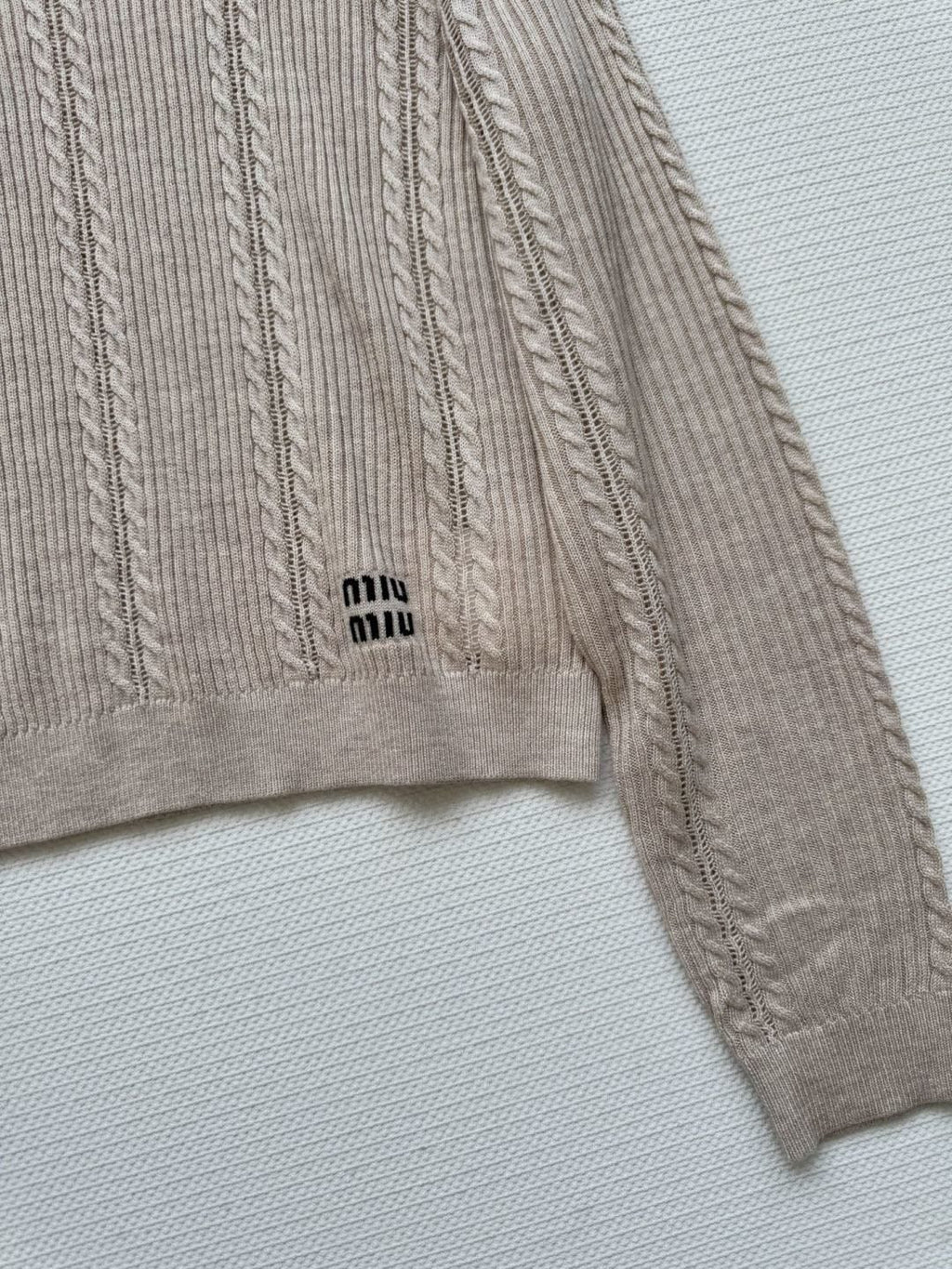 Miu Miu Crystal-Embellished Bow Cable-Knit Sweater