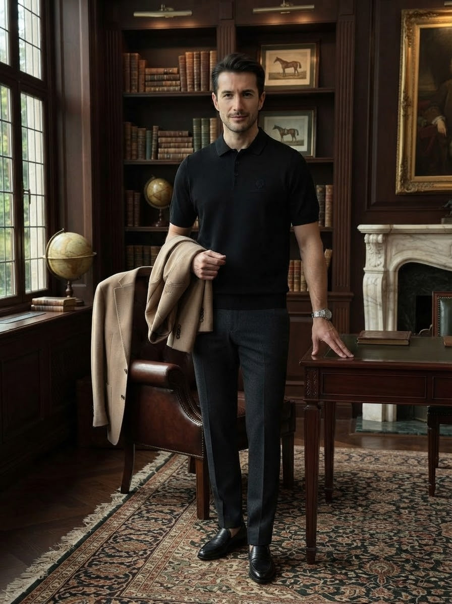 Loro Piana Ribbed Side Panel Short Sleeve Polo