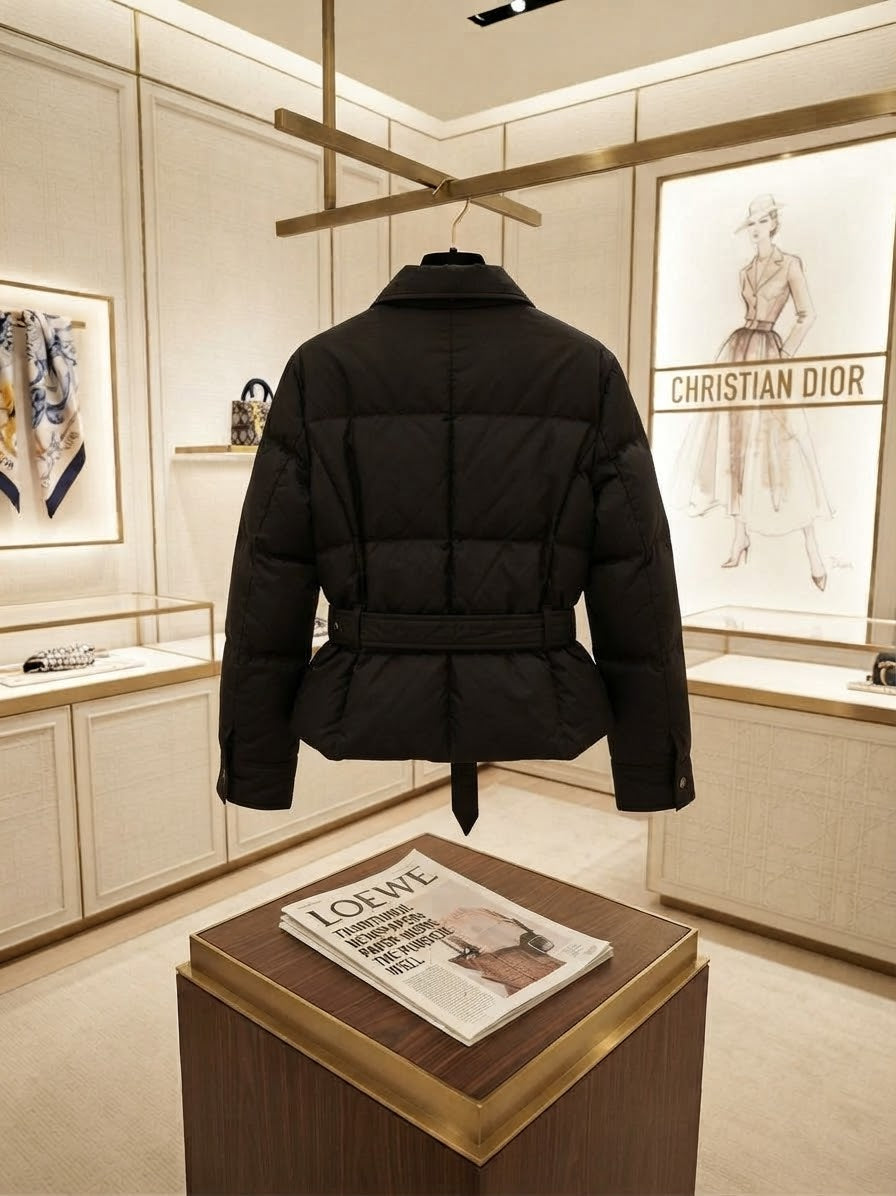 Dior Quilted Down Puffer Jacket with Belt