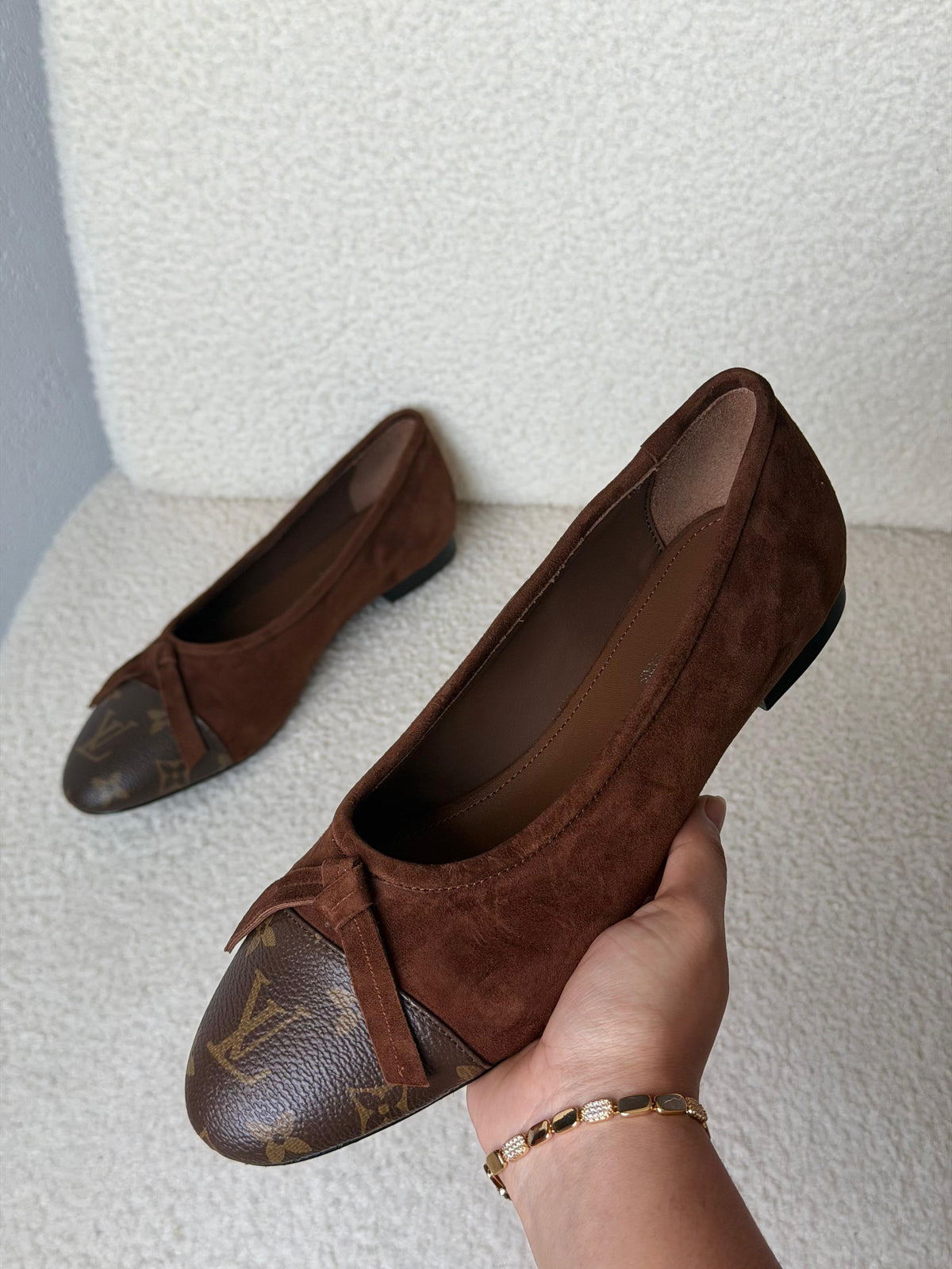Louis Vuitton Suede Ballet Flats with Monogram Canvas Cap-Toe