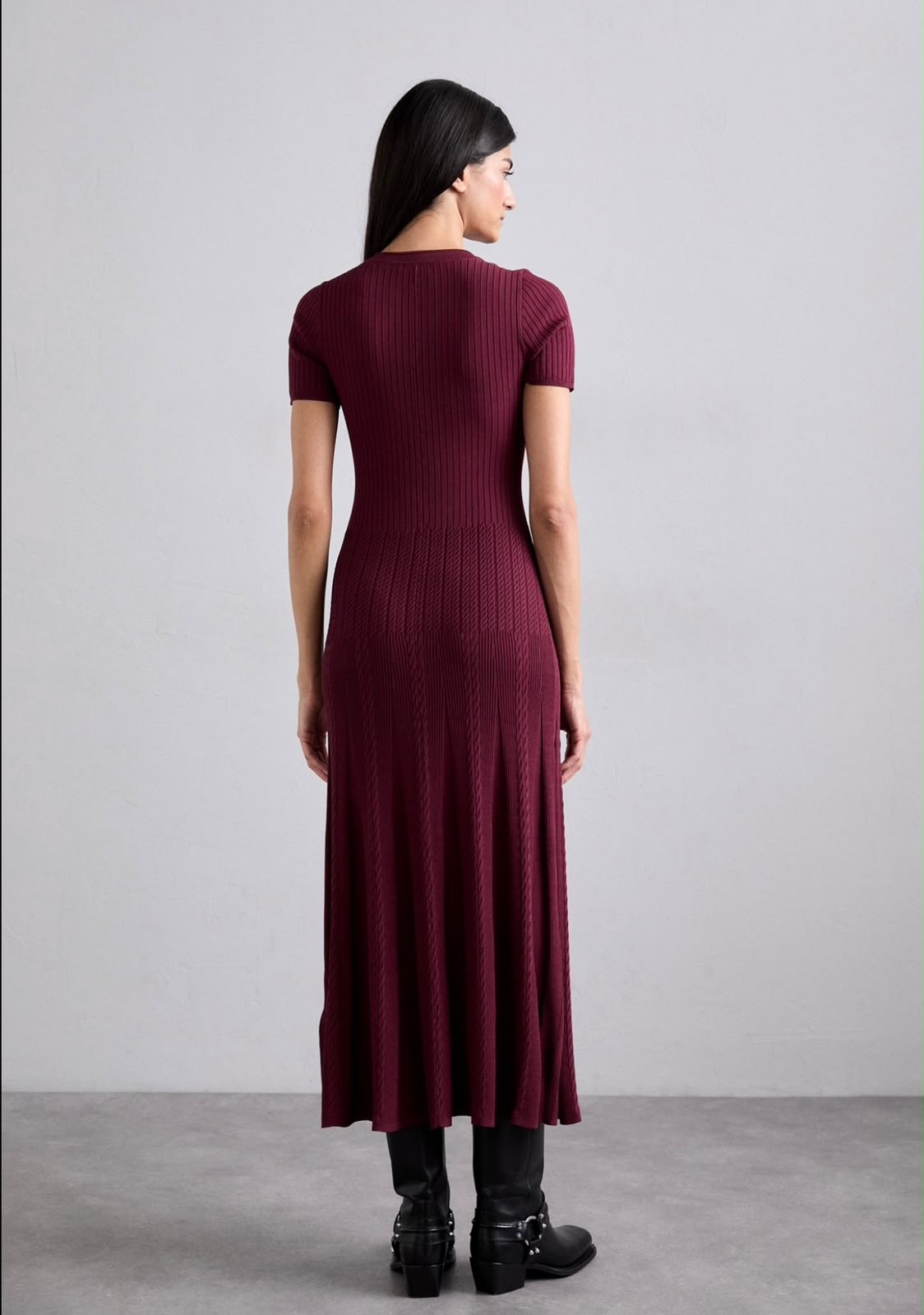 Sandro Short-Sleeve Ribbed Knit Button-Front Midi Dress