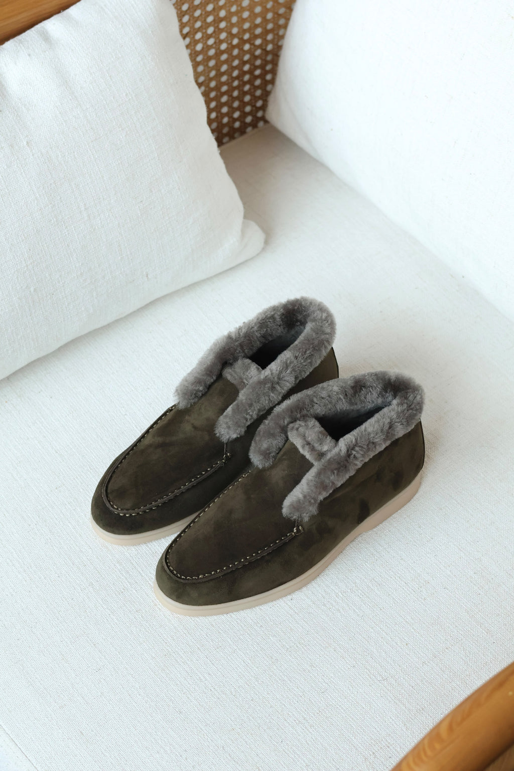 Loro Piana Suede and Shearling-Lined Winter Moccasin / Loafer