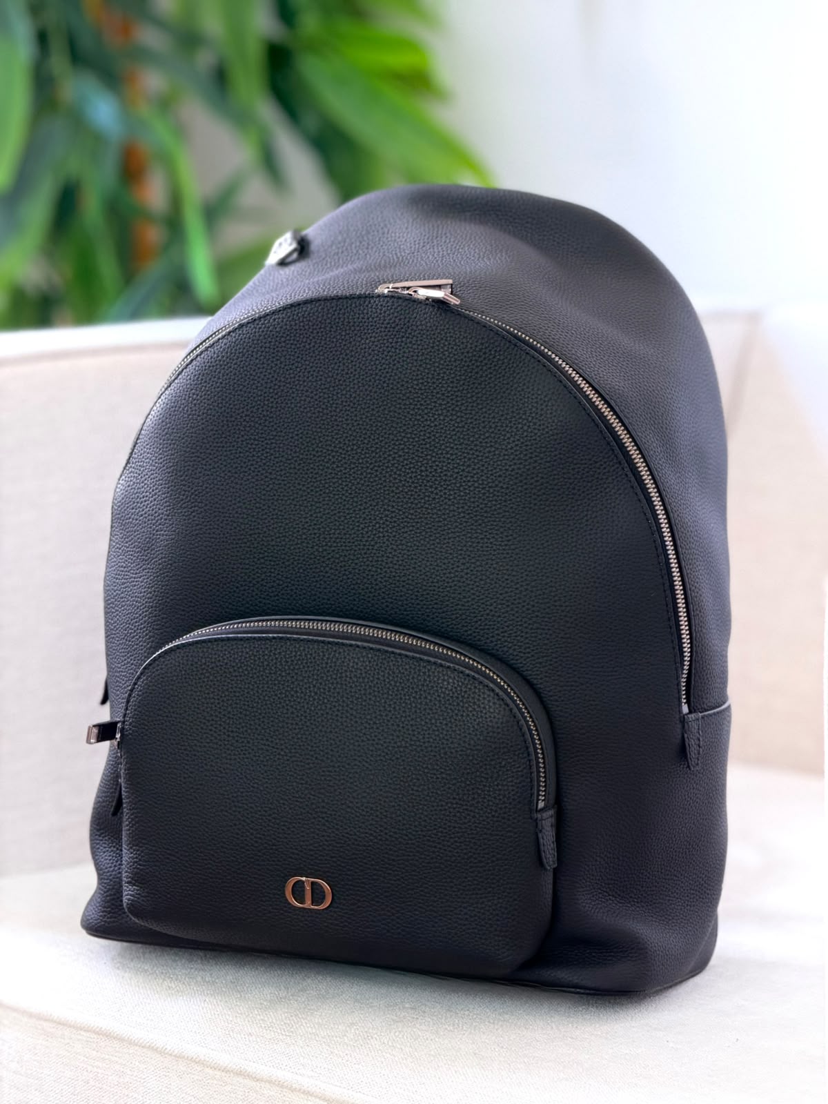 Dior Black Rounded Metal Emblem Backpack