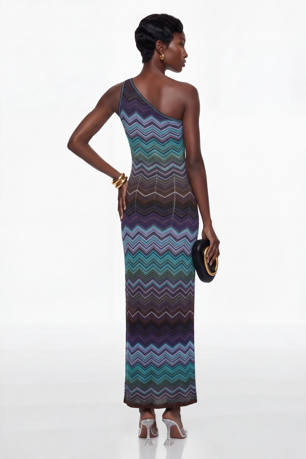 MISSONI Chevron One-Shoulder Maxi Dress