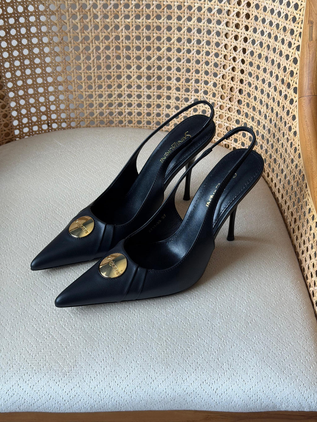 Saint Laurent Louis Slingback Pumps with Engraved Logo Plaque