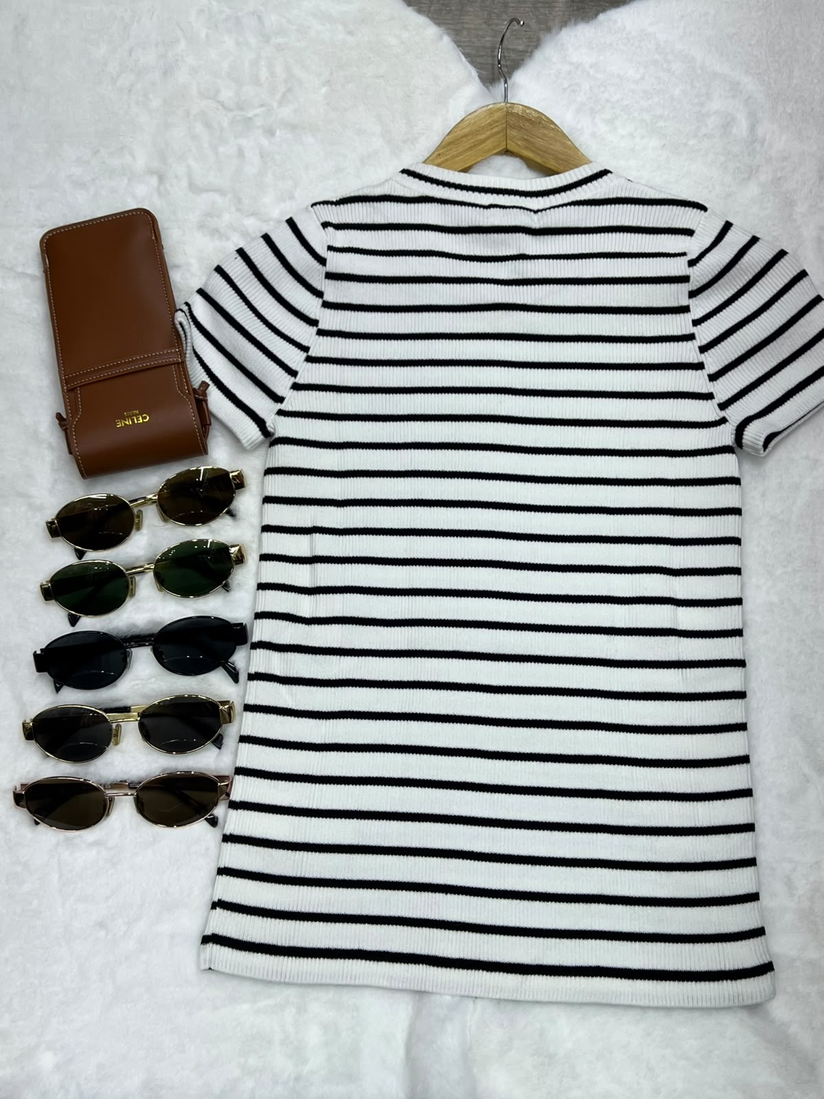 Celine Triomphe Striped Ribbed Knit Top
