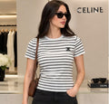 Celine Triomphe Embroidered Striped Cotton T-Shirt