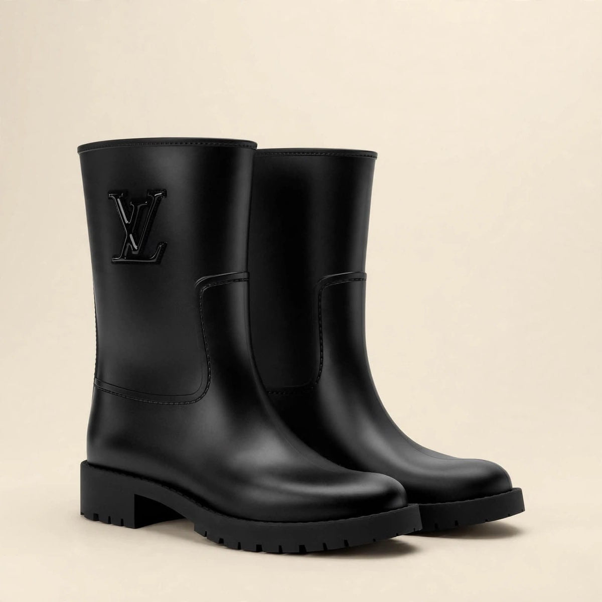 Louis Vuitton Rubber / Leather Boots with LV Logo