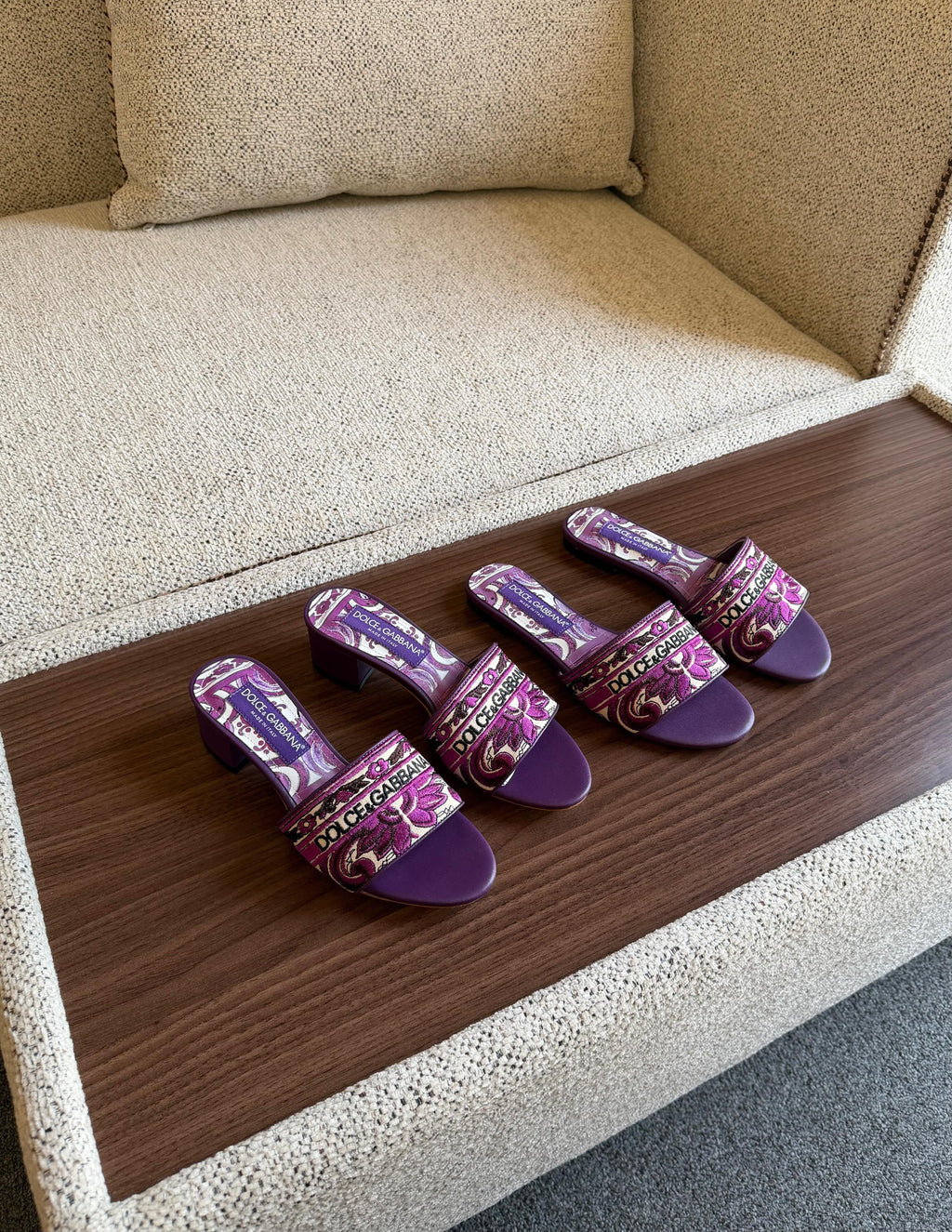 Dolce & Gabbana Majolica Print Block Heel Slide Sandals