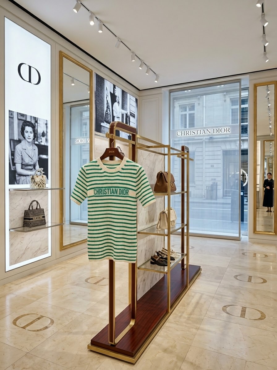 Dior Striped Green and White Knit T-Shirt