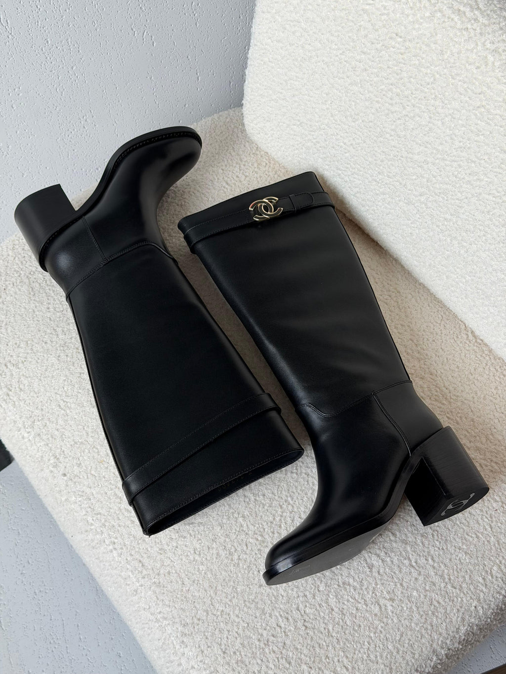 Chanel CC Logo Leather Knee-High Boots