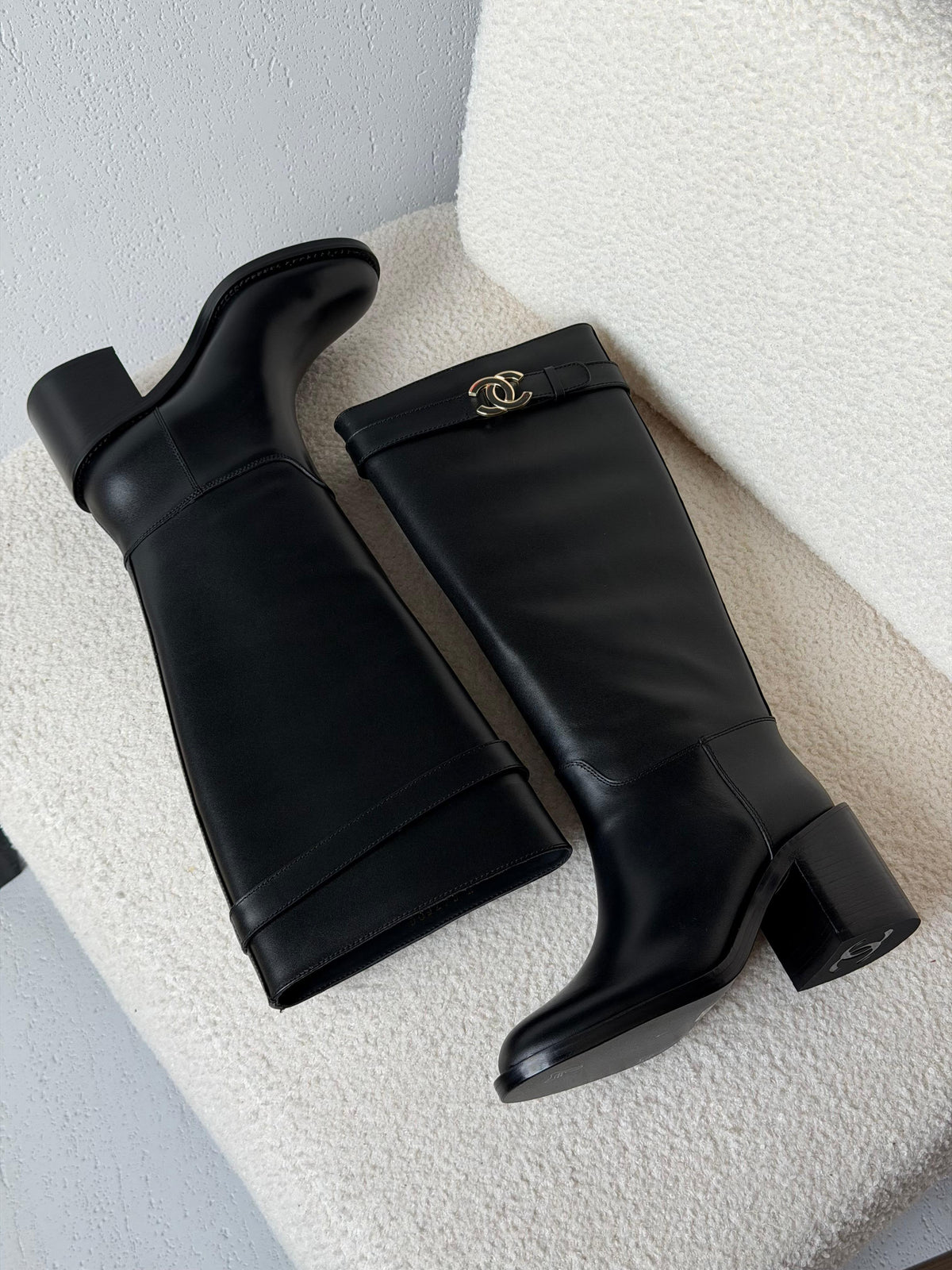 Chanel CC Logo Leather Knee-High Boots