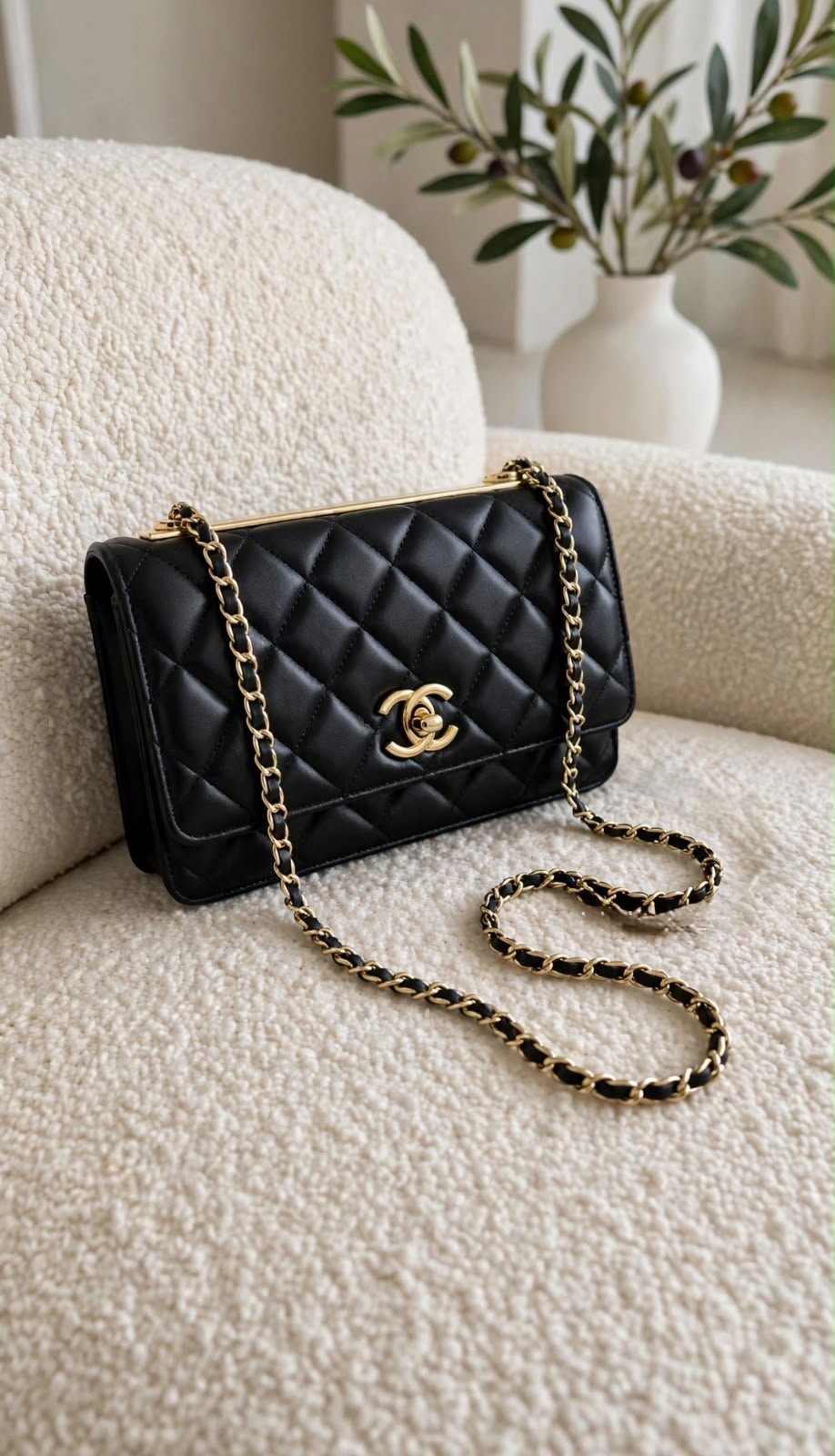 CHANEL Quilted Gold Bar Chain Flap Bag