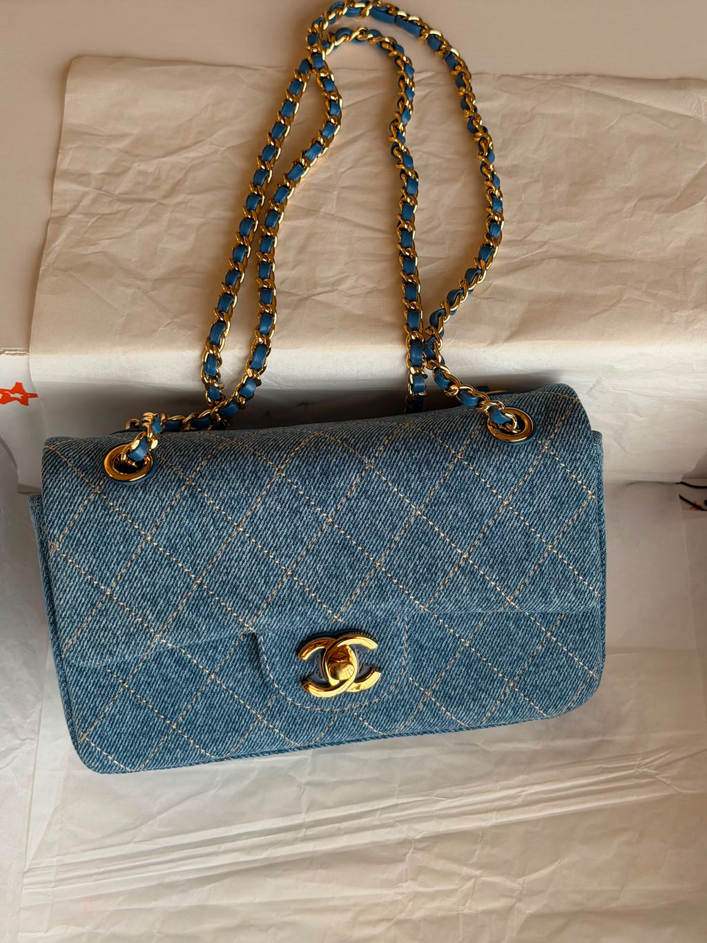 Chanel Denim Classic Flap Bag with Gold-Tone Hardware