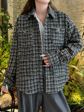 Chanel Black and Grey Plaid Tweed Oversized Shirt Jacket