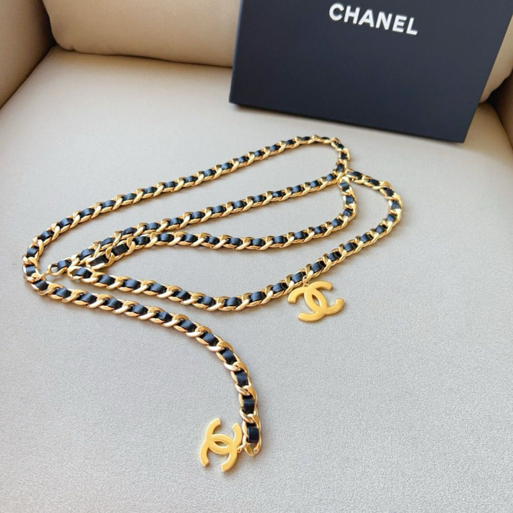 Chanel Chain and Leather Interwoven Belt with CC Buckle