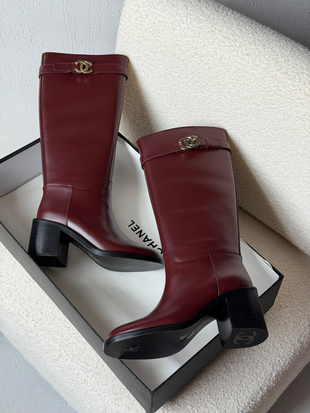 Chanel CC Logo Leather Knee-High Boots
