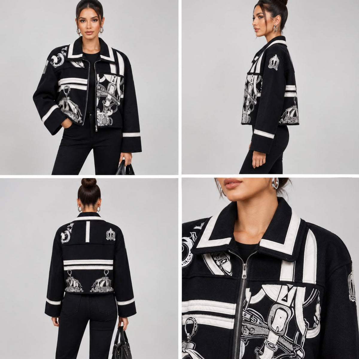 Hermès Printed Silk-Twill and Wool Cropped Jacket with Equestrian Motif