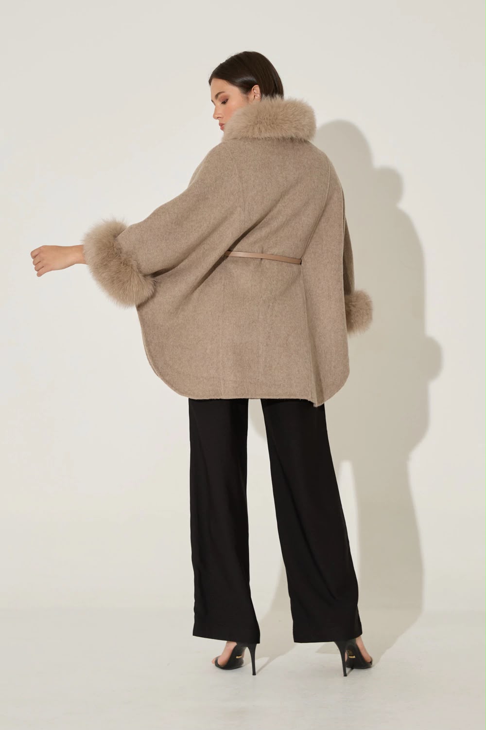 Loro Piana Cashmere Cape with Fox Fur Trim and Belt