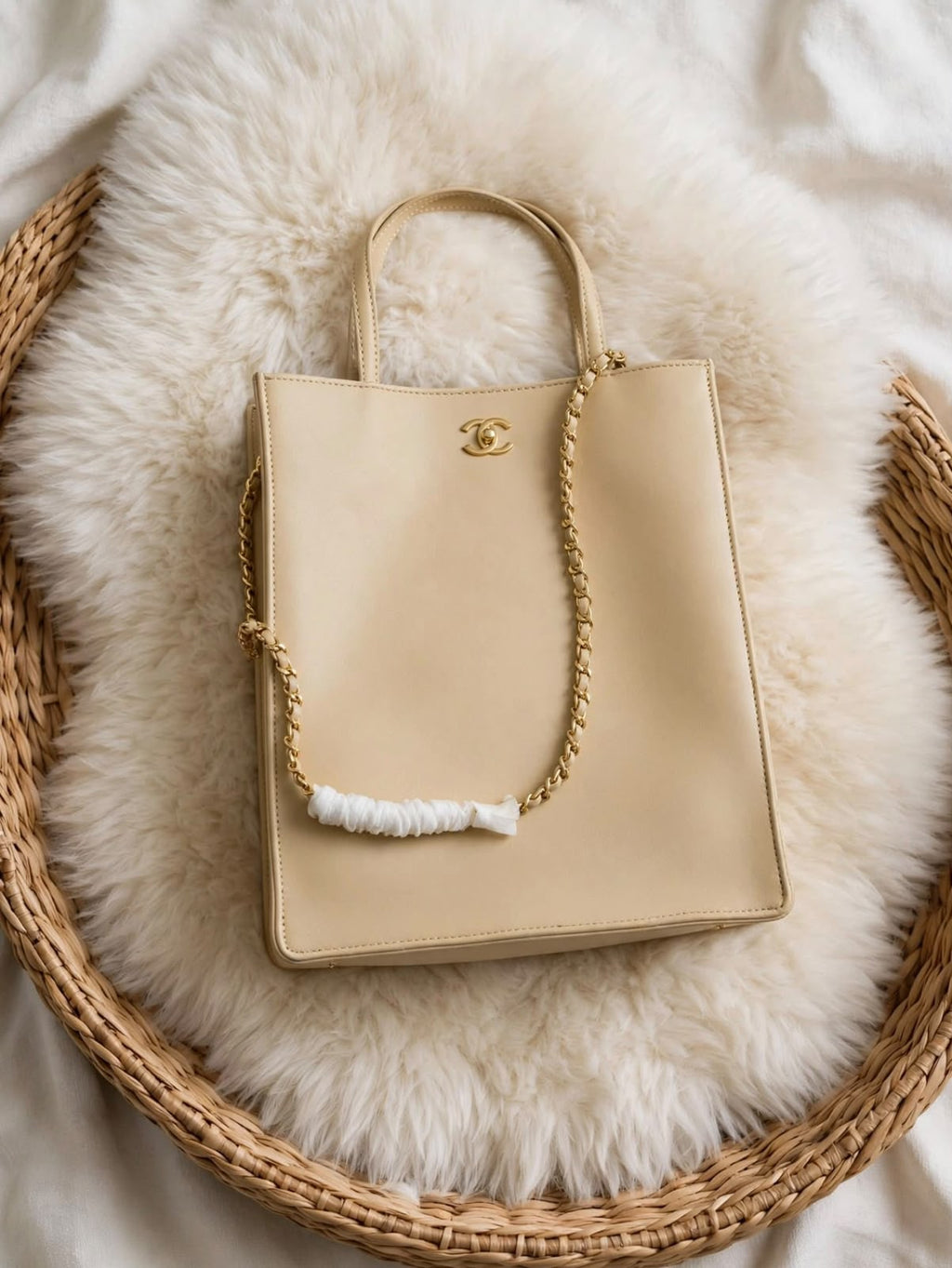 Chanel Leather Vertical Tote Bag with Chain Strap