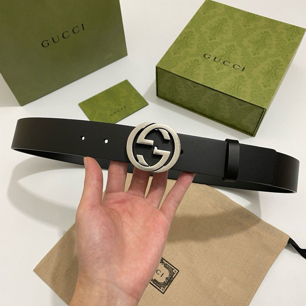 GUCCI Interlocking G Black Leather Belt