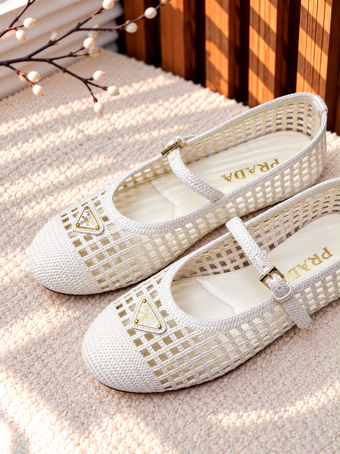 Prada Woven Mesh Mary Jane Flat