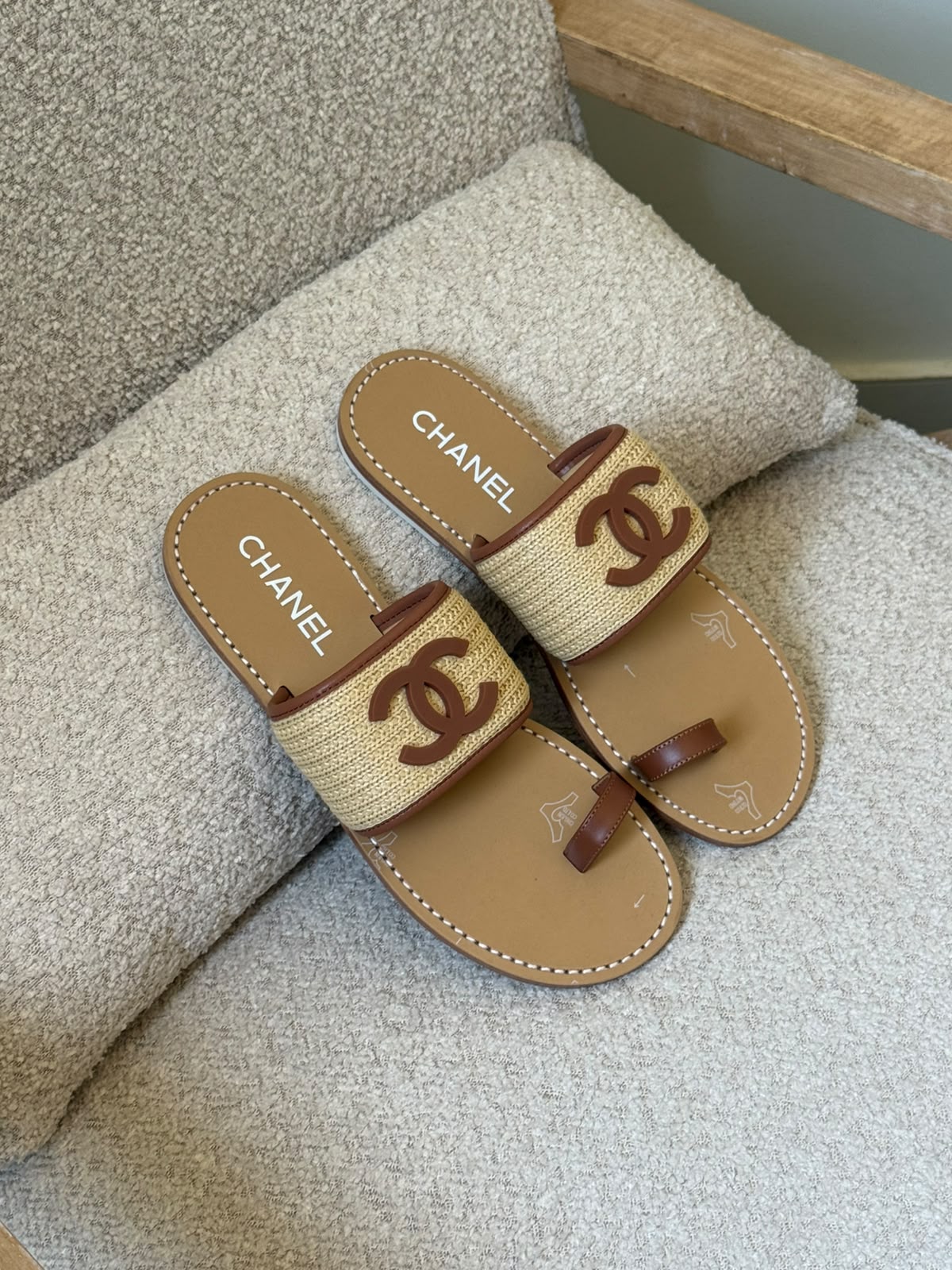 Chanel Straw and Leather Thong Flat Sandals