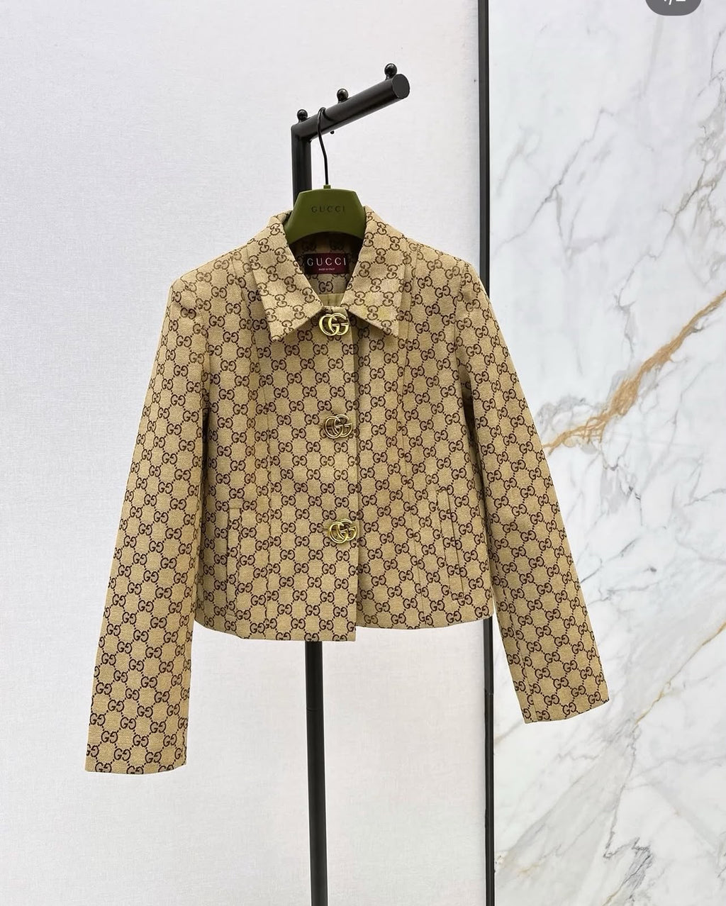 Monogram Print Blazer with Gold GG Buttons