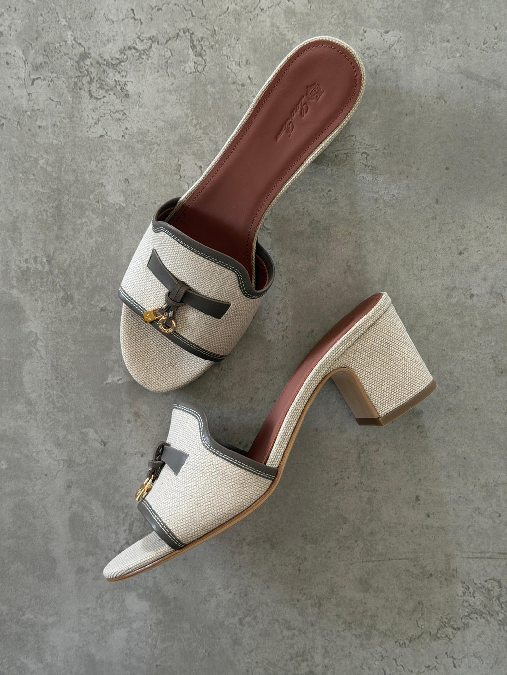 loro Piana Fabric and Leather Block Heel