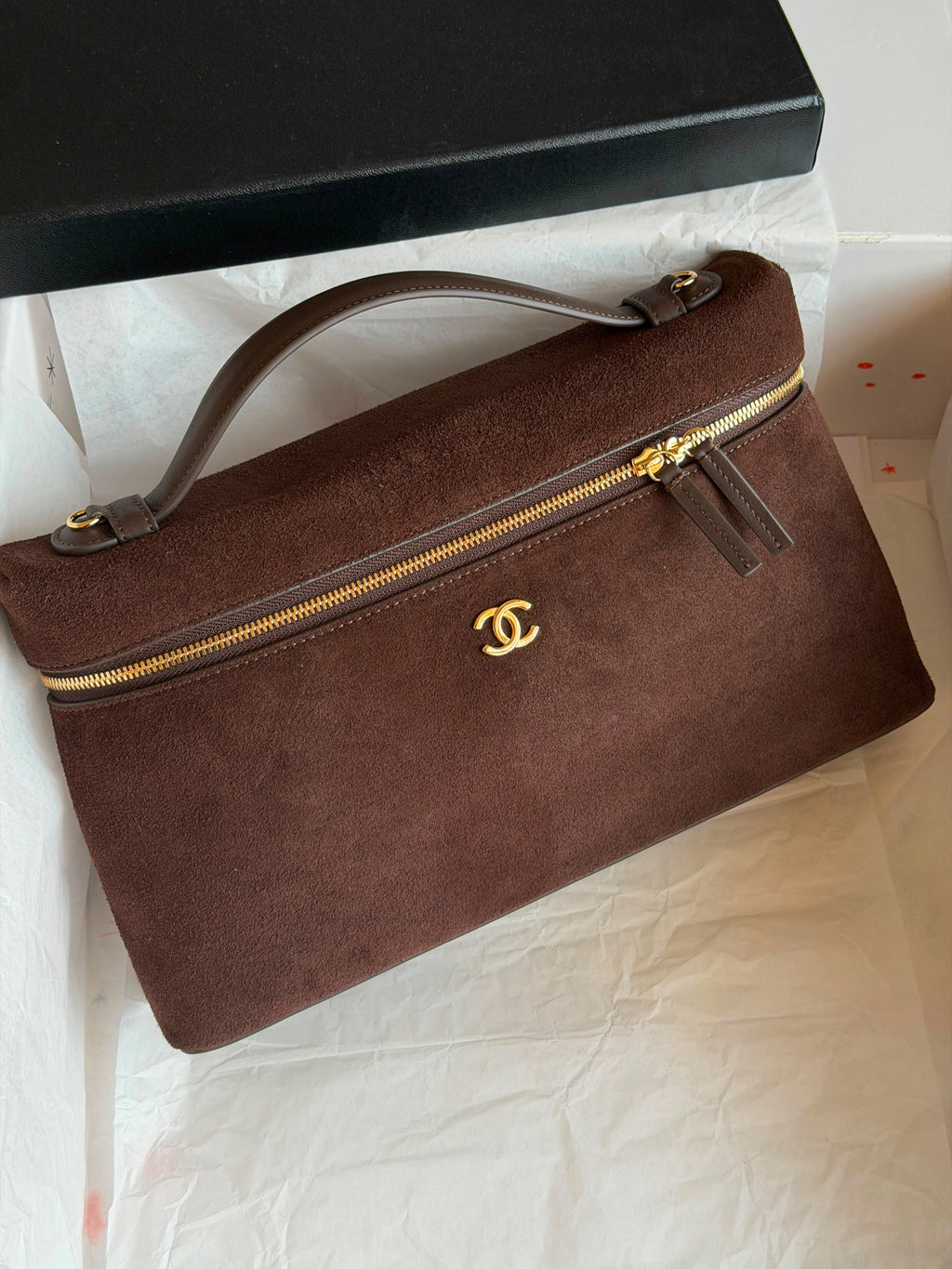 Chanel Suede Vanity Case with Gold