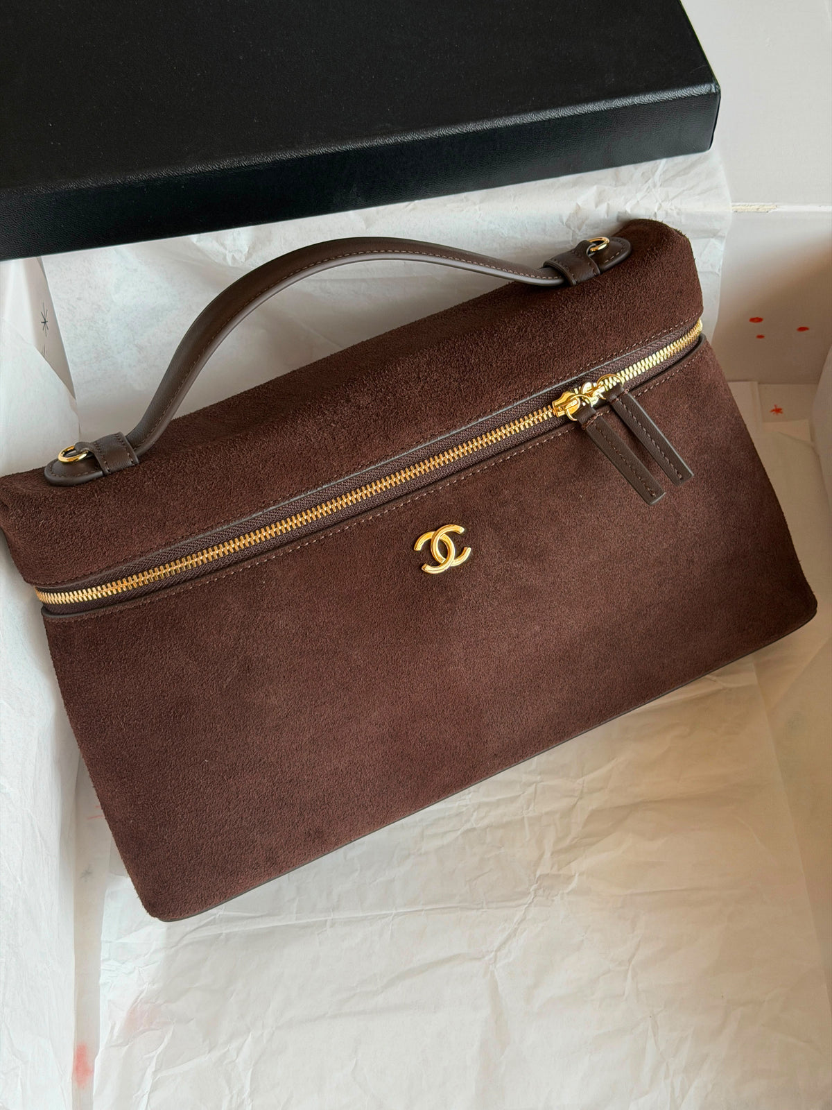 Chanel Suede Vanity Case with Gold