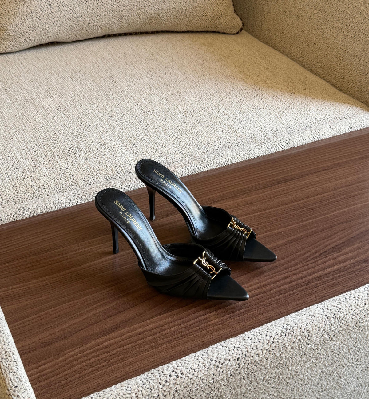 Saint Laurent Opyum / Monogram Satin Pointed-Toe Mules