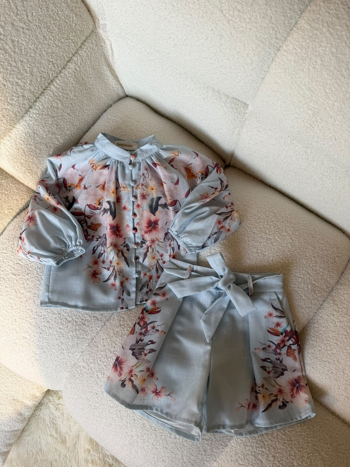 Zimmermann Kids Blue Floral Shirt and Shorts Set