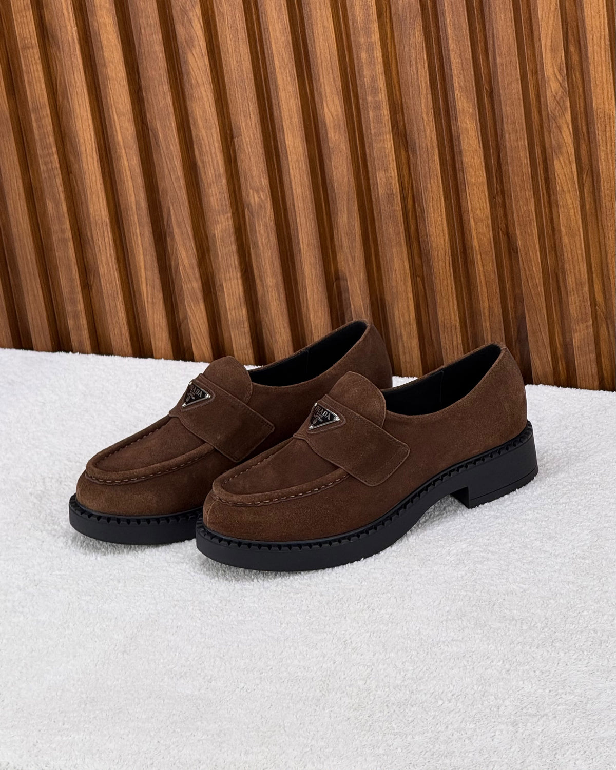 Prada Dark Brown Suede Loafers