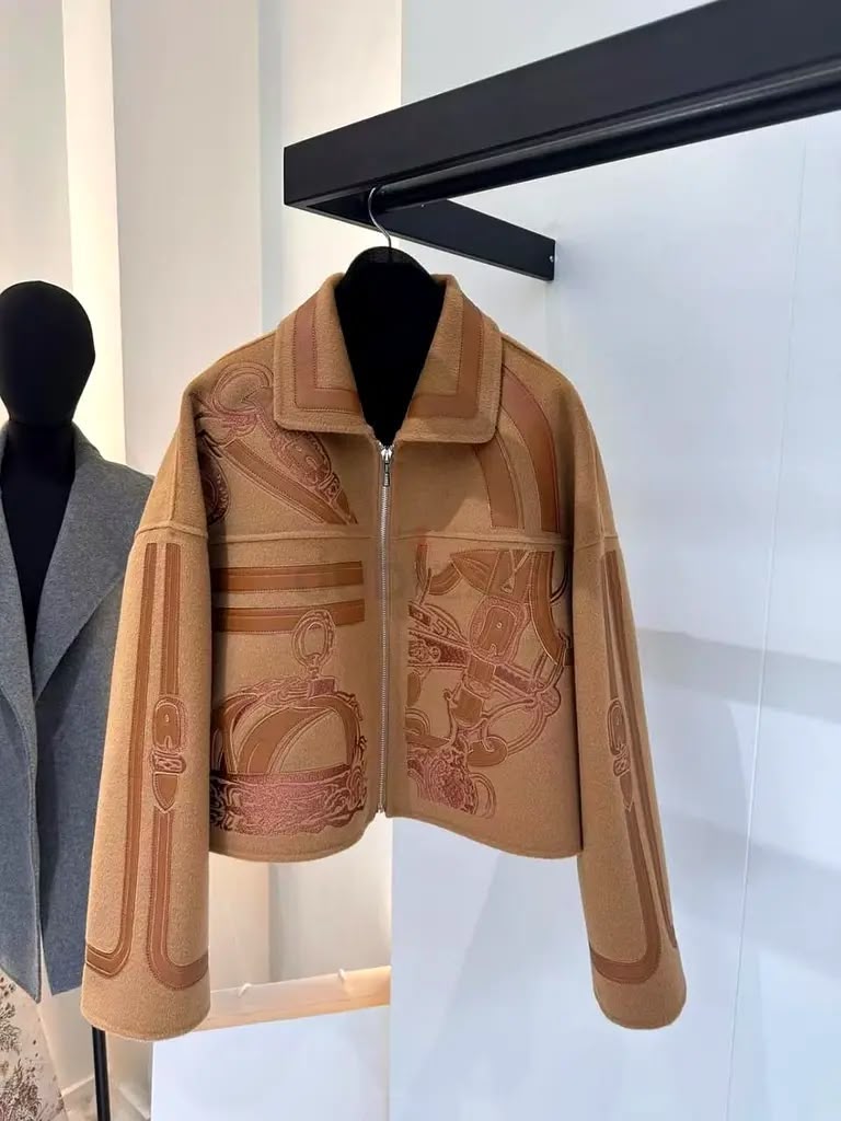 Hermès Printed Silk-Lined Wool/Cashmere Zip Jacket