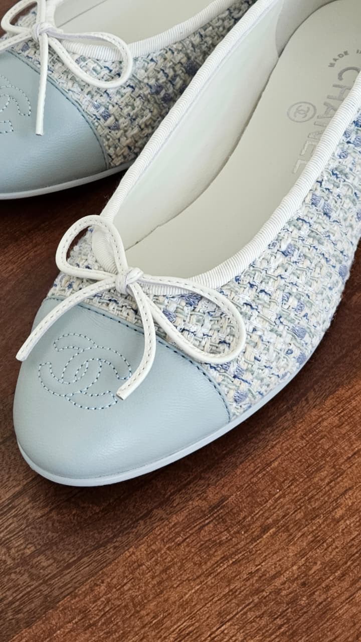 Chanel Tweed & Leather Toe-Cap Ballerina Flats