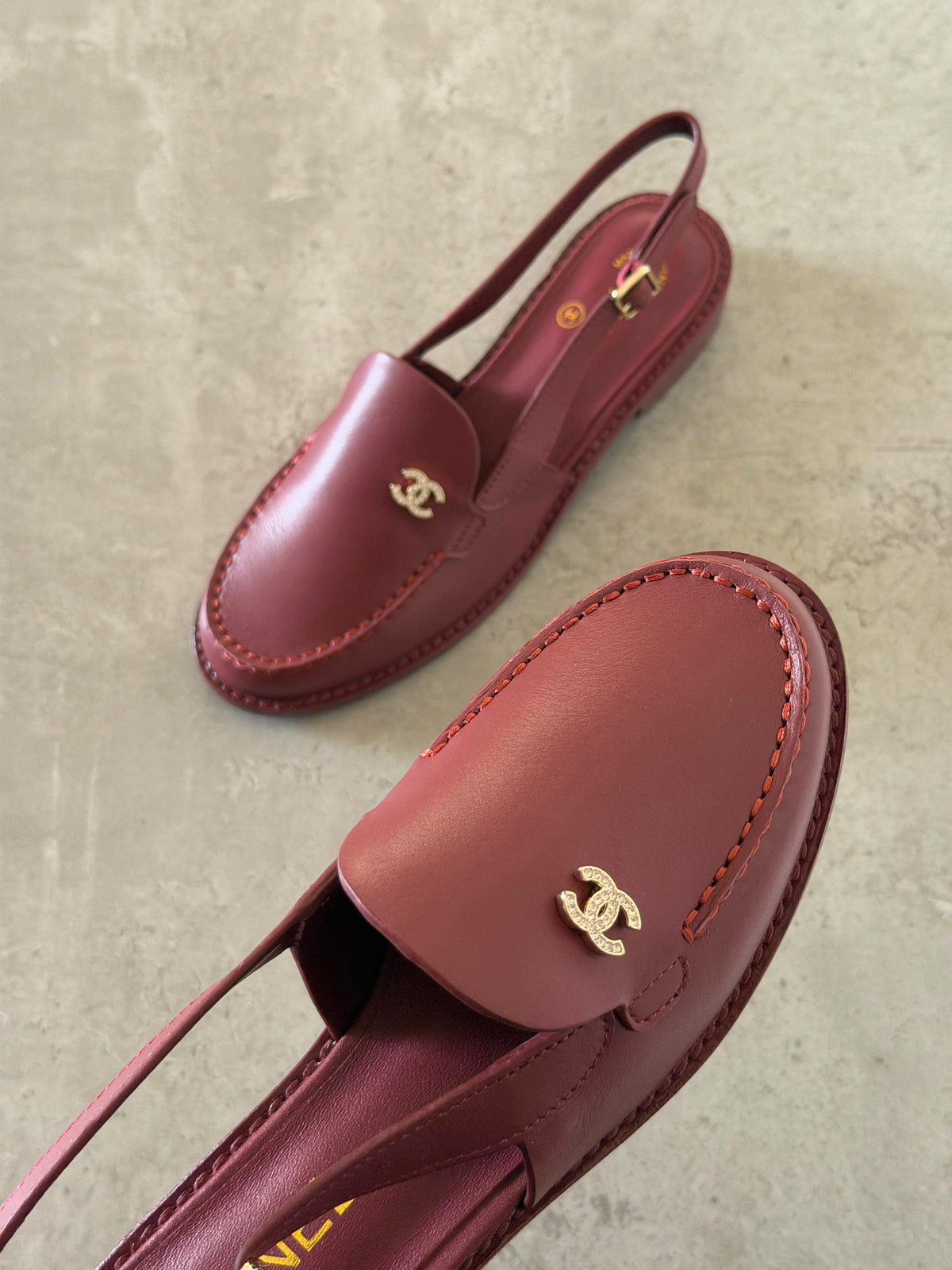 Chanel CC Logo Slingback Leather Loafers