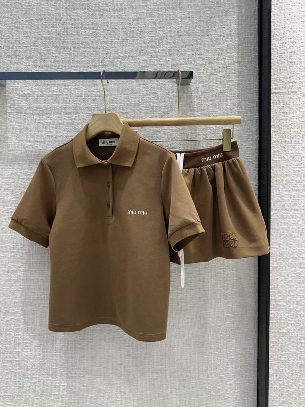 Miu Miu Short-Sleeve Polo Shirt and Matching Mini Skirt Set