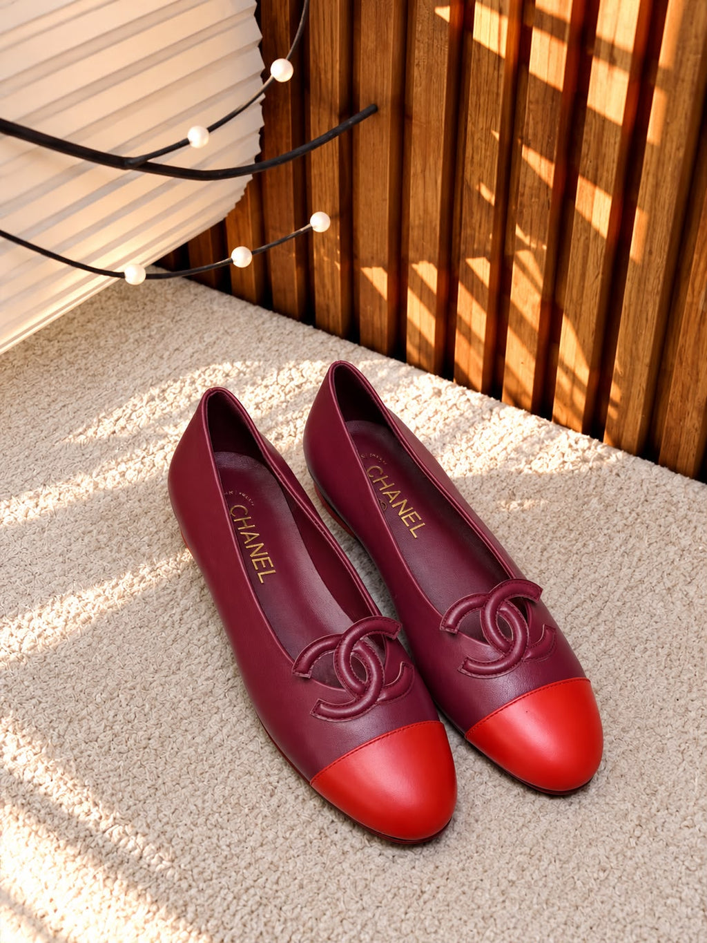 Model: Chanel Two-Tone Leather Ballet Flats with CC Logo